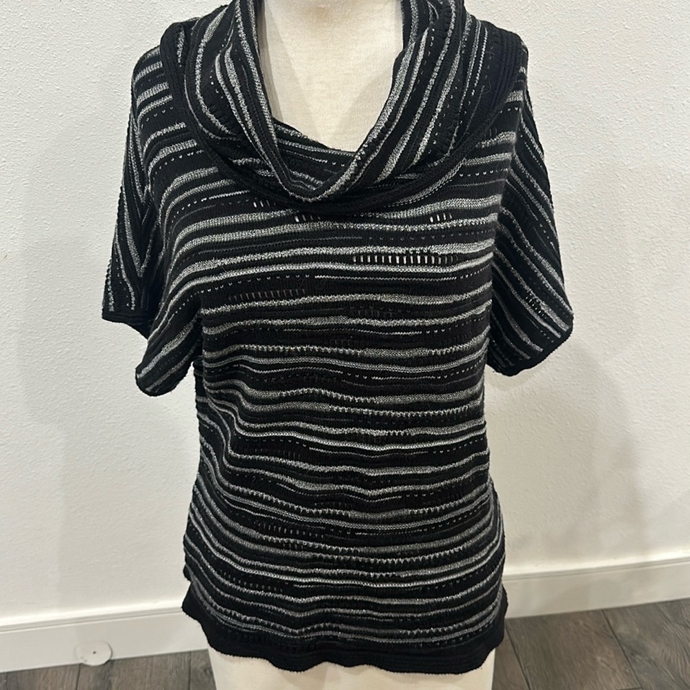 Calvin Klein Women’s Black, Silver & Gray Oversized Cowlneck Sweater Size L